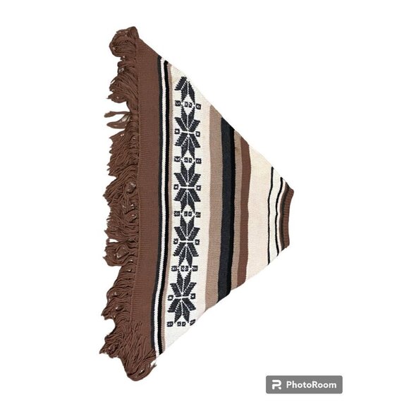 Vintage Handmade Poncho XL Southwestern Western Fringed Striped Cape Snow Stars - Picture 5 of 5